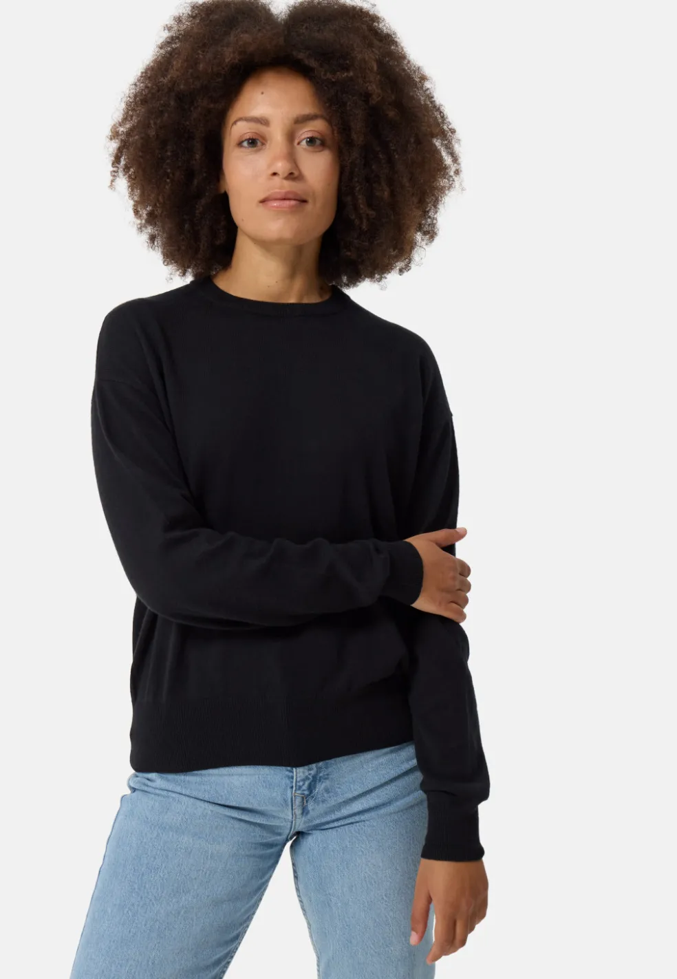 Bio Baumwolle Kaschmir Oversize Style Rundhals Pullover schwarz