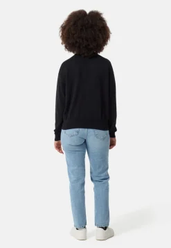 Bio Baumwolle Kaschmir Oversize Style Rundhals Pullover schwarz