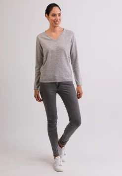 Bio Kaschmir V-Ausschnitt Pullover silbergrau