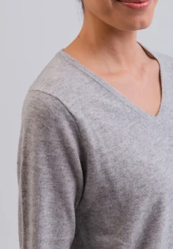 Bio Kaschmir V-Ausschnitt Pullover silbergrau