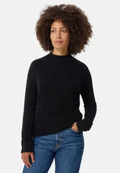 Brushed Kaschmir Pullover mit kurzem Stehkragen schwarz