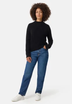 Brushed Kaschmir Pullover mit kurzem Stehkragen schwarz