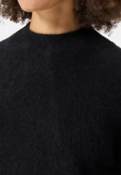 Brushed Kaschmir Pullover mit kurzem Stehkragen schwarz