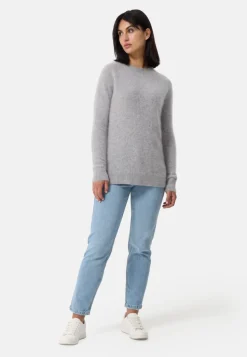 Brushed Kaschmir Rundhals Pullover mit Seitenschlitzen hellgrau