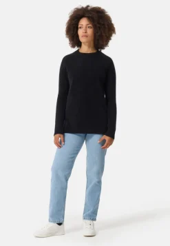 Brushed Kaschmir Rundhals Pullover mit Seitenschlitzen schwarz