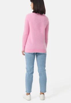 Brushed Kaschmir Rundhals Pullover mit Seitenschlitzen hell pink