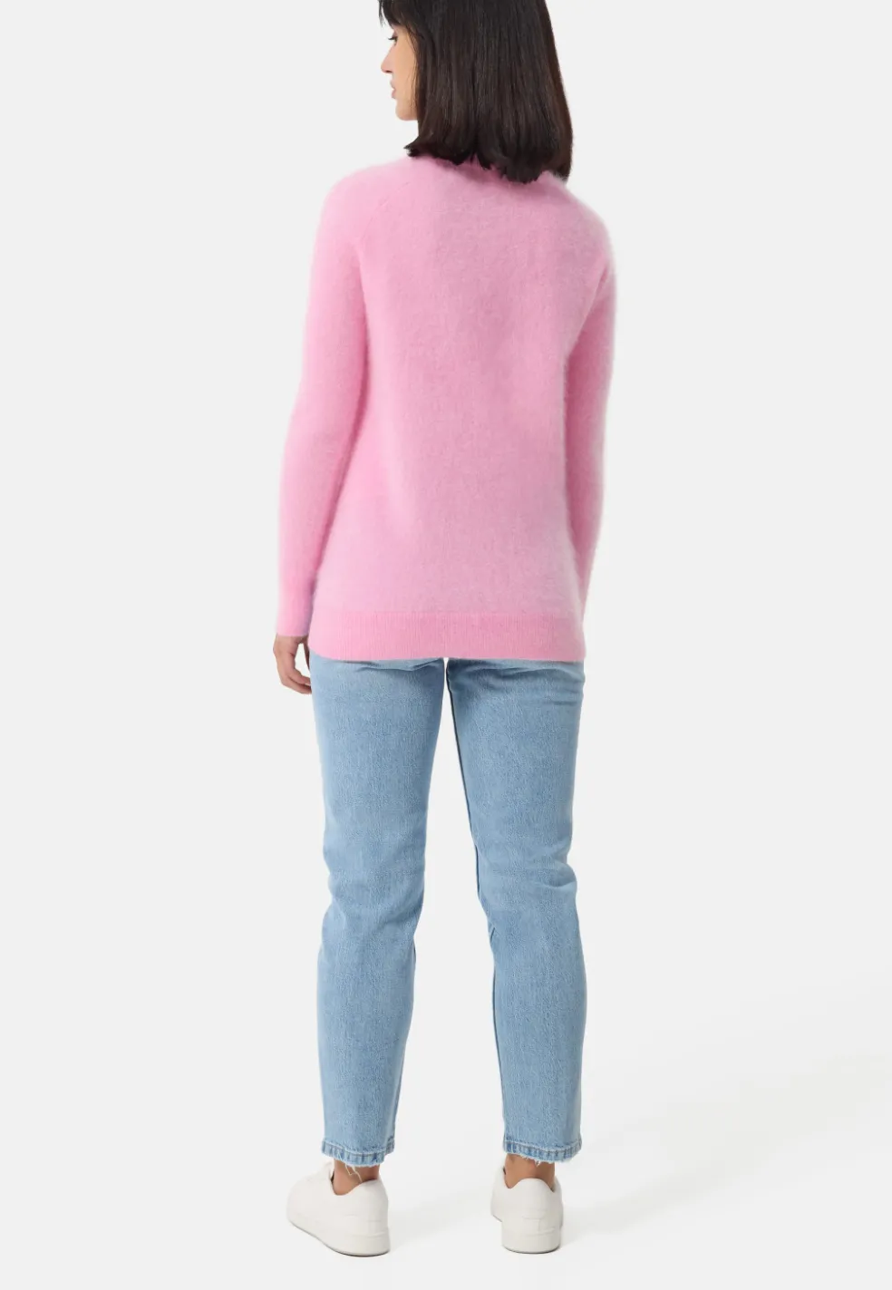 Brushed Kaschmir Rundhals Pullover mit Seitenschlitzen hell pink