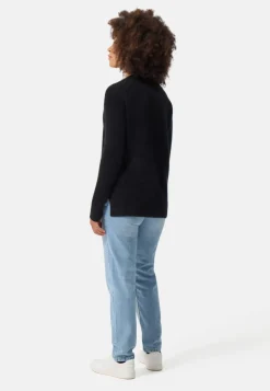 Brushed Kaschmir Rundhals Pullover mit Seitenschlitzen schwarz