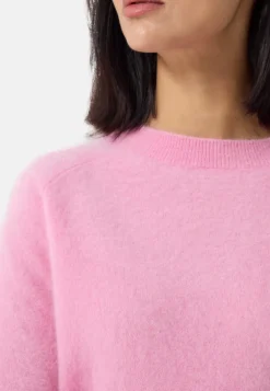 Brushed Kaschmir Rundhals Pullover mit Seitenschlitzen hell pink