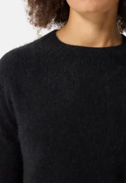 Brushed Kaschmir Rundhals Pullover mit Seitenschlitzen schwarz