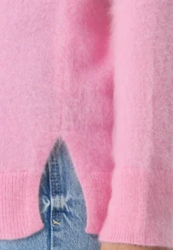 Brushed Kaschmir Rundhals Pullover mit Seitenschlitzen hell pink