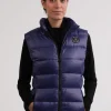 Daunengilet mit Kaschmirfutter in glänzender Optik navy