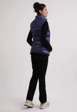 Daunengilet mit Kaschmirfutter in glänzender Optik navy