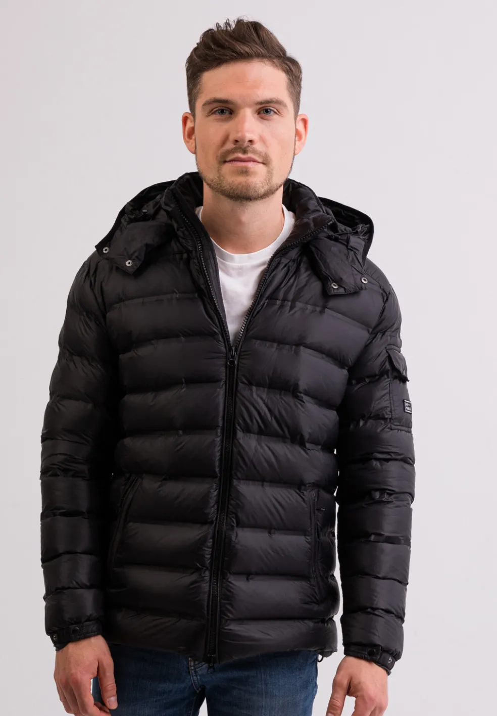Daunenjacke mit Kapuze und Kaschmirfutter schwarz