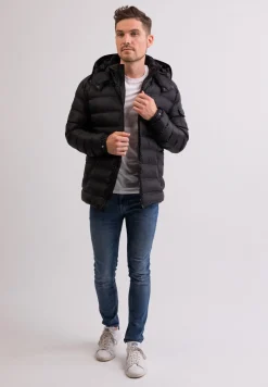 Daunenjacke mit Kapuze und Kaschmirfutter schwarz