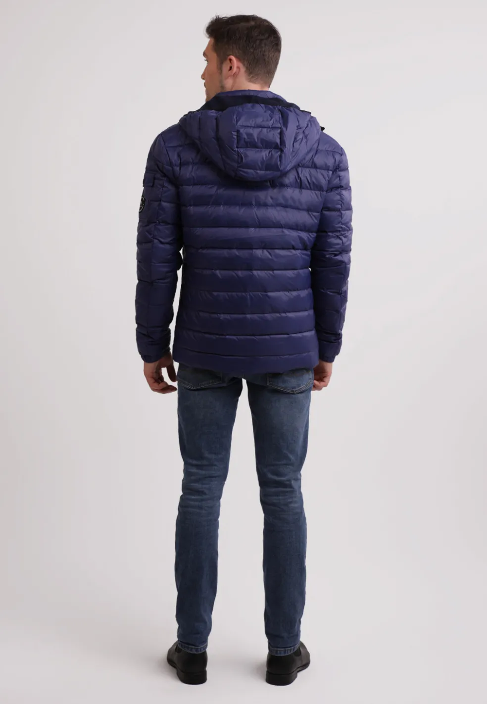 Daunenjacke mit Kapuze und Kaschmirfutter navy