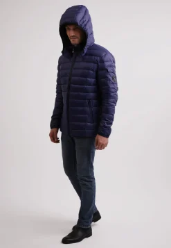 Daunenjacke mit Kapuze und Kaschmirfutter navy