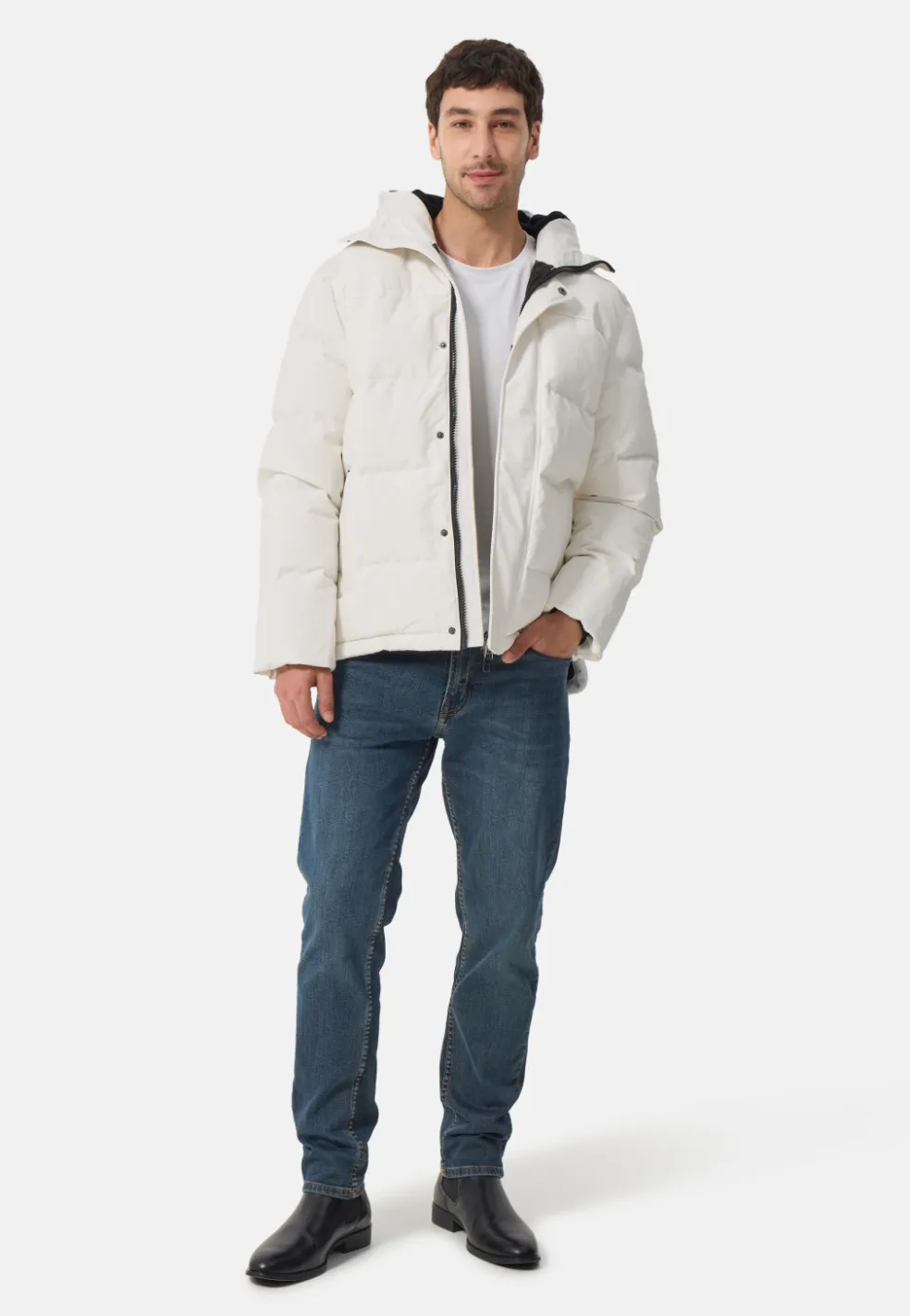 Daunenparka mit Kapuze und Kaschmirfutter weiss