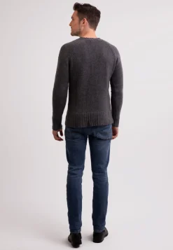 Grobgestrickter Recycelter Kaschmir V-Ausschnitt Pullover mittel anthrazit