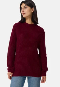 Grobgestrickter Wolle Kaschmir Rundhals Pullover rouge noir
