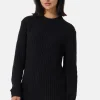 Grobgestrickter Wolle Kaschmir Rundhals Pullover schwarz