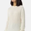 Grobgestrickter Wolle Kaschmir Rundhals Pullover weiss