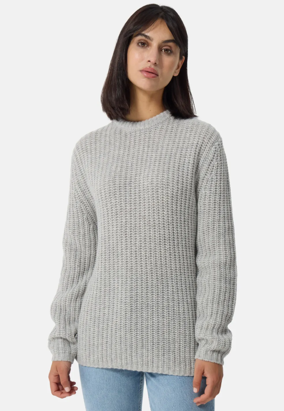 Grobgestrickter Wolle Kaschmir Rundhals Pullover hellgrau