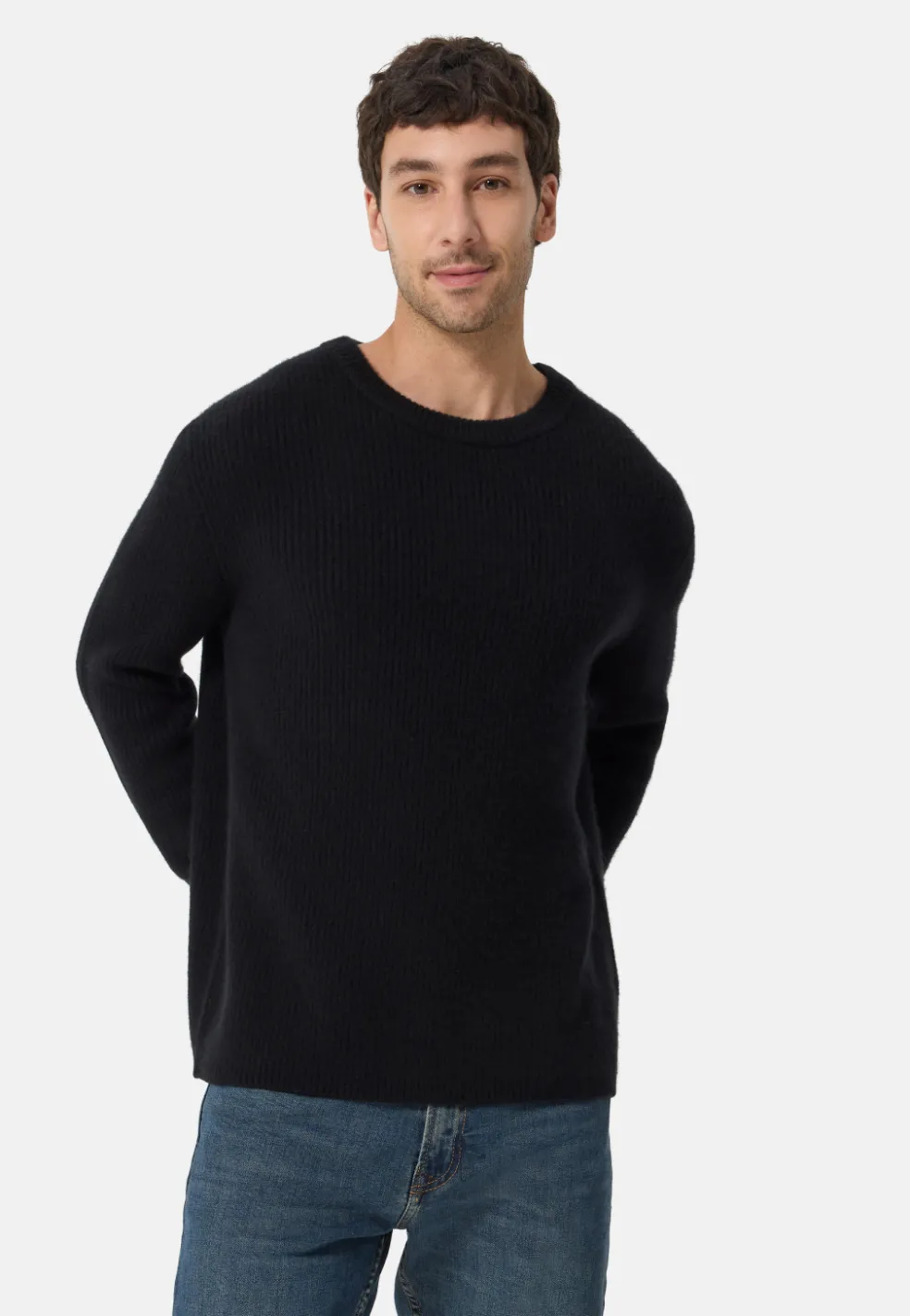Grobgestrickter Wolle Kaschmir Rundhals Pullover schwarz