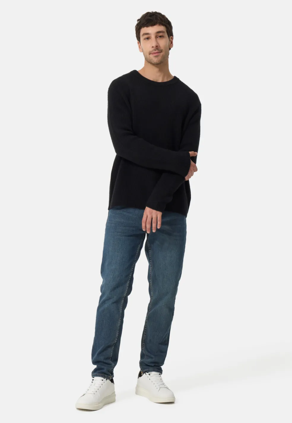 Grobgestrickter Wolle Kaschmir Rundhals Pullover schwarz