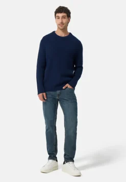 Grobgestrickter Wolle Kaschmir Rundhals Pullover dunkelblau