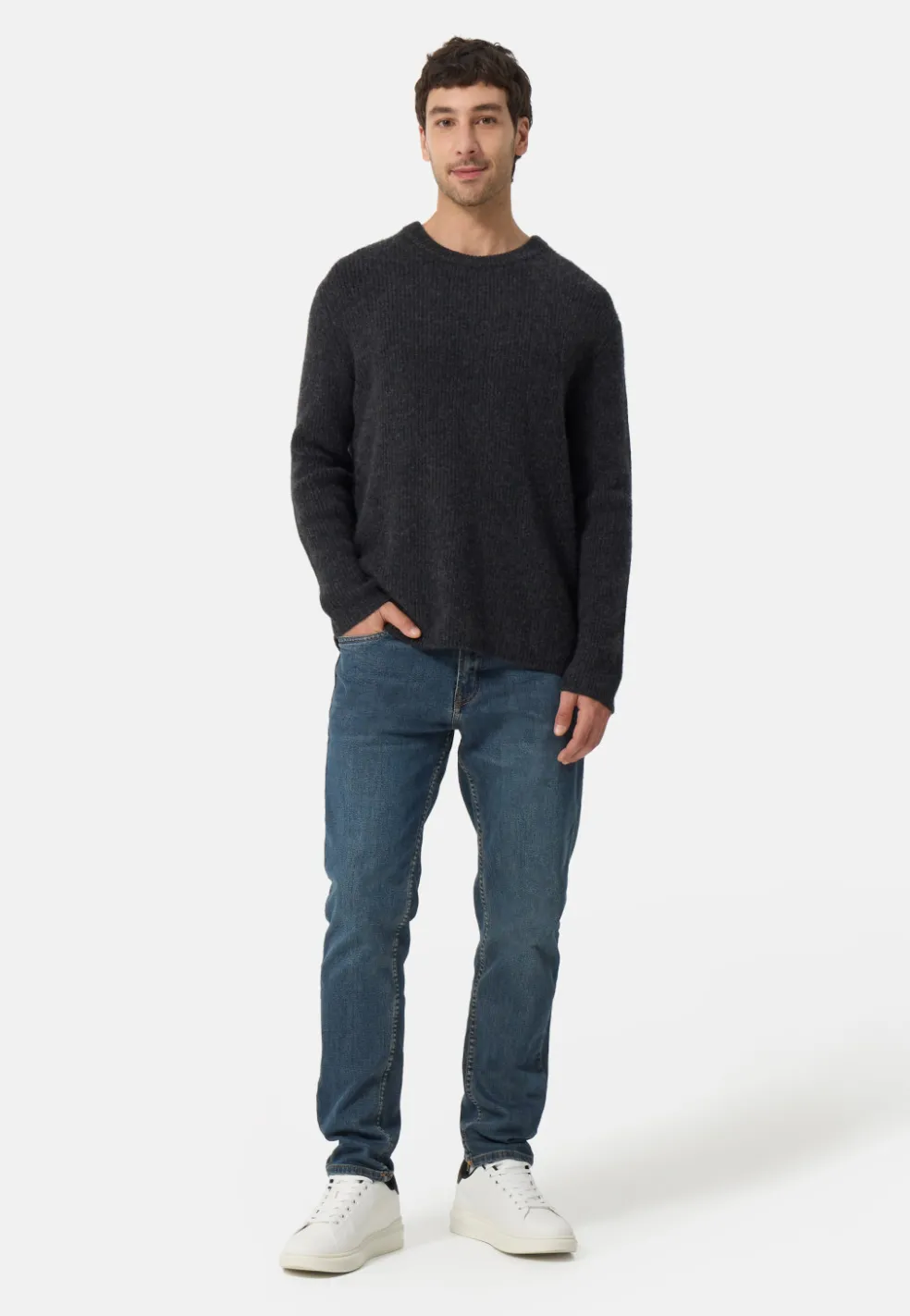Grobgestrickter Wolle Kaschmir Rundhals Pullover dunkel anthrazit