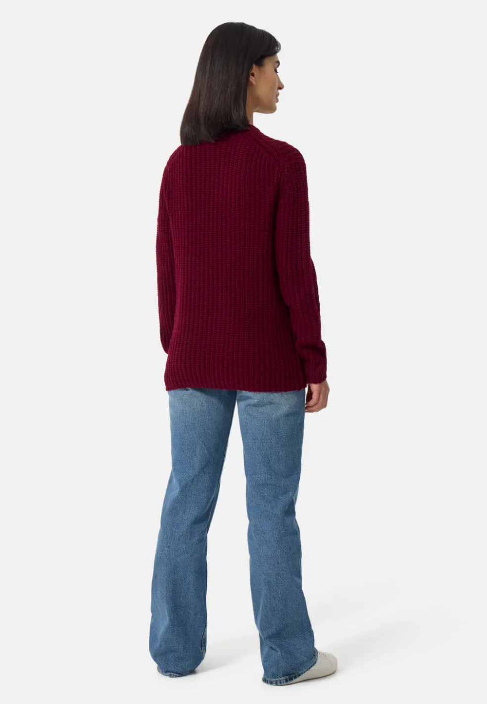 Grobgestrickter Wolle Kaschmir Rundhals Pullover rouge noir