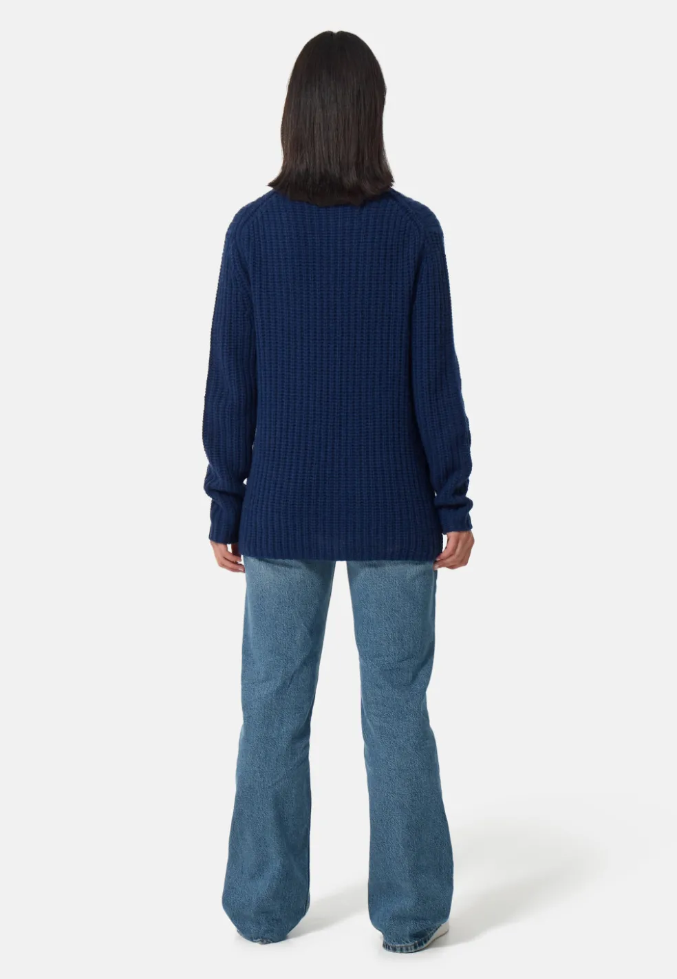 Grobgestrickter Wolle Kaschmir Rundhals Pullover dunkelblau