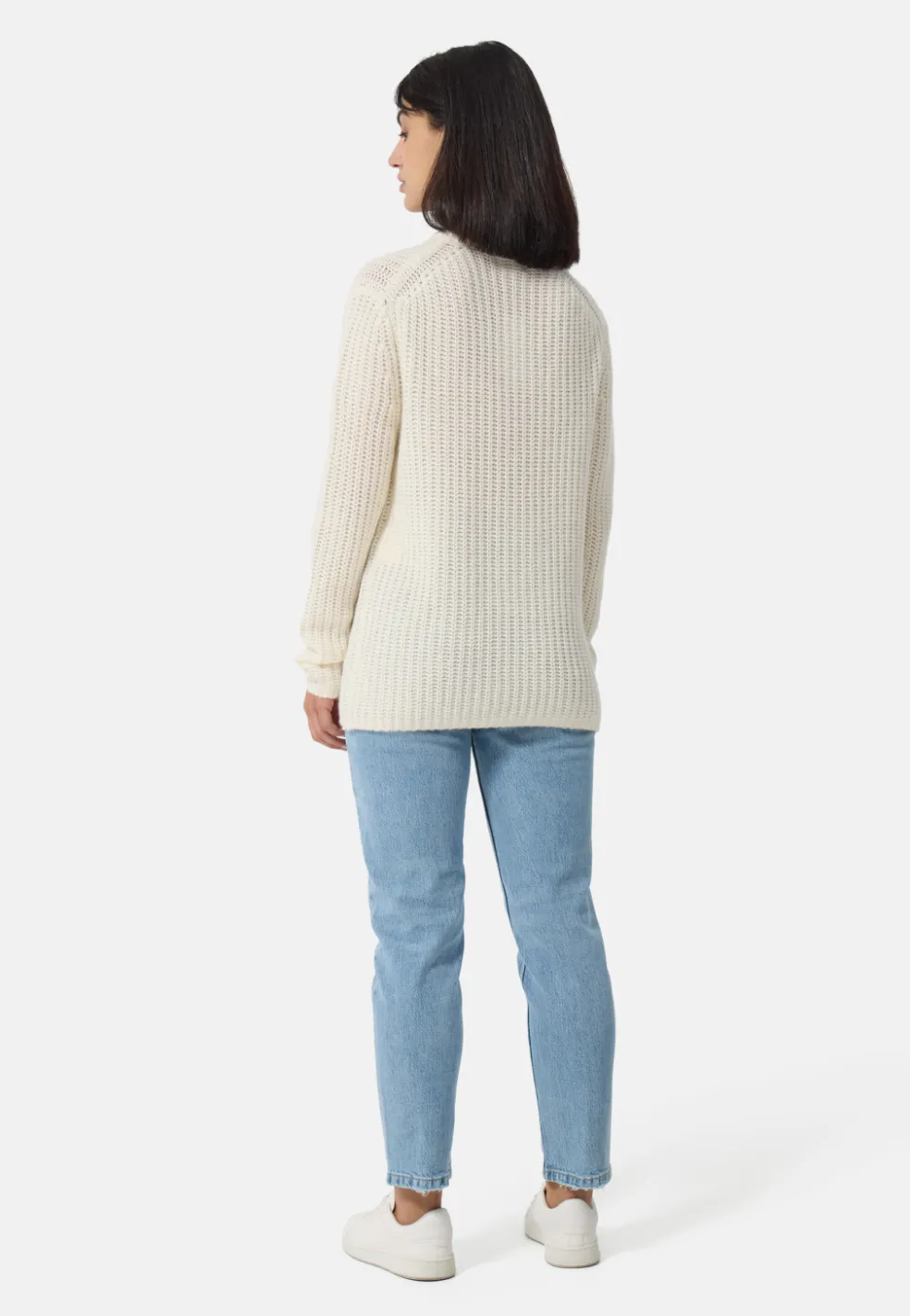 Grobgestrickter Wolle Kaschmir Rundhals Pullover weiss