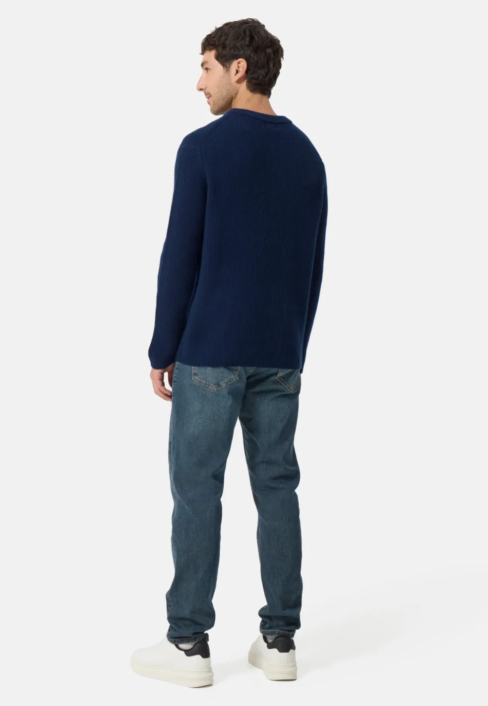 Grobgestrickter Wolle Kaschmir Rundhals Pullover dunkelblau