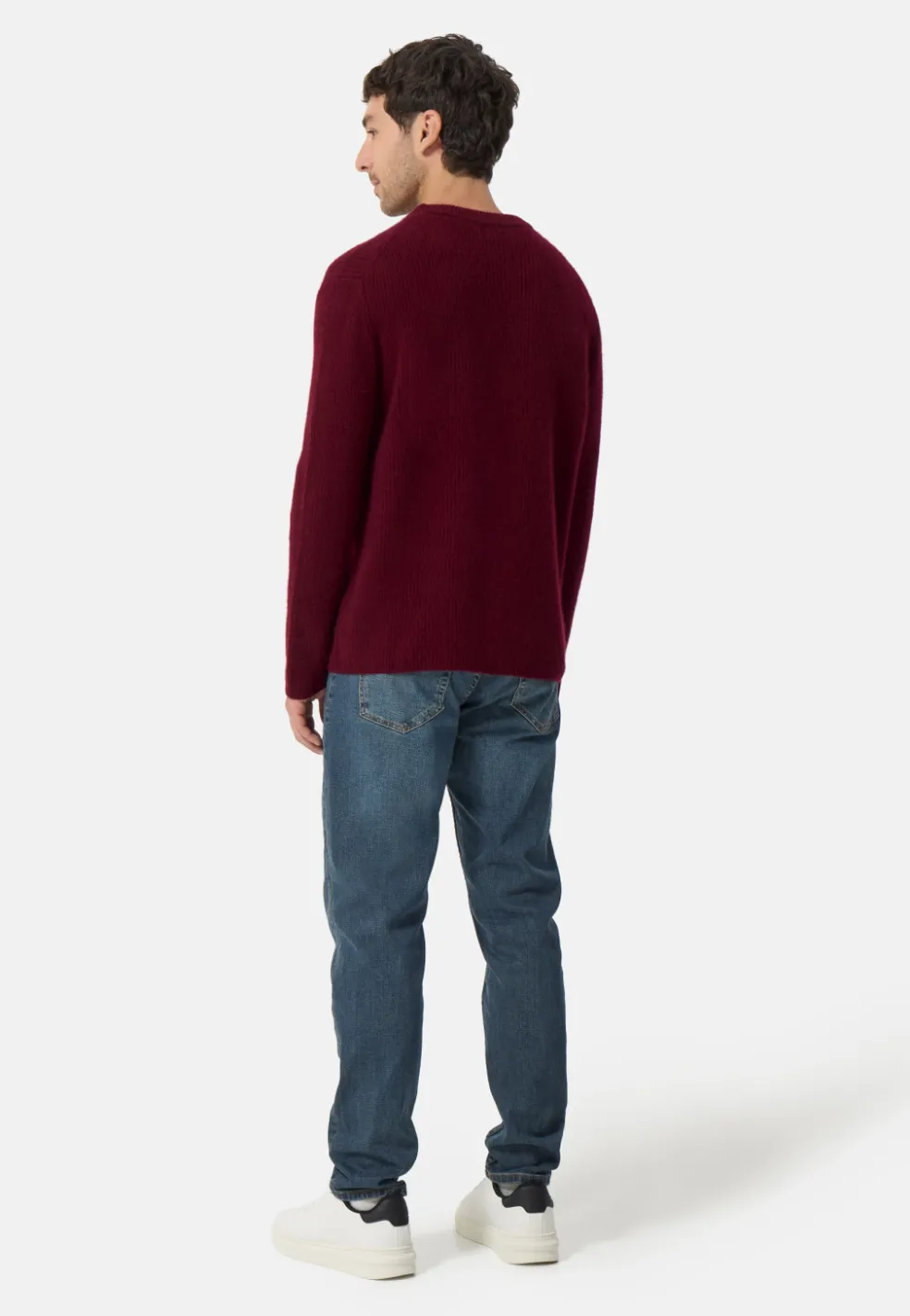 Grobgestrickter Wolle Kaschmir Rundhals Pullover rouge noir