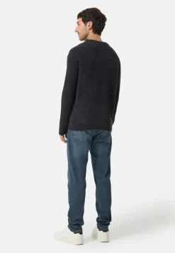 Grobgestrickter Wolle Kaschmir Rundhals Pullover dunkel anthrazit