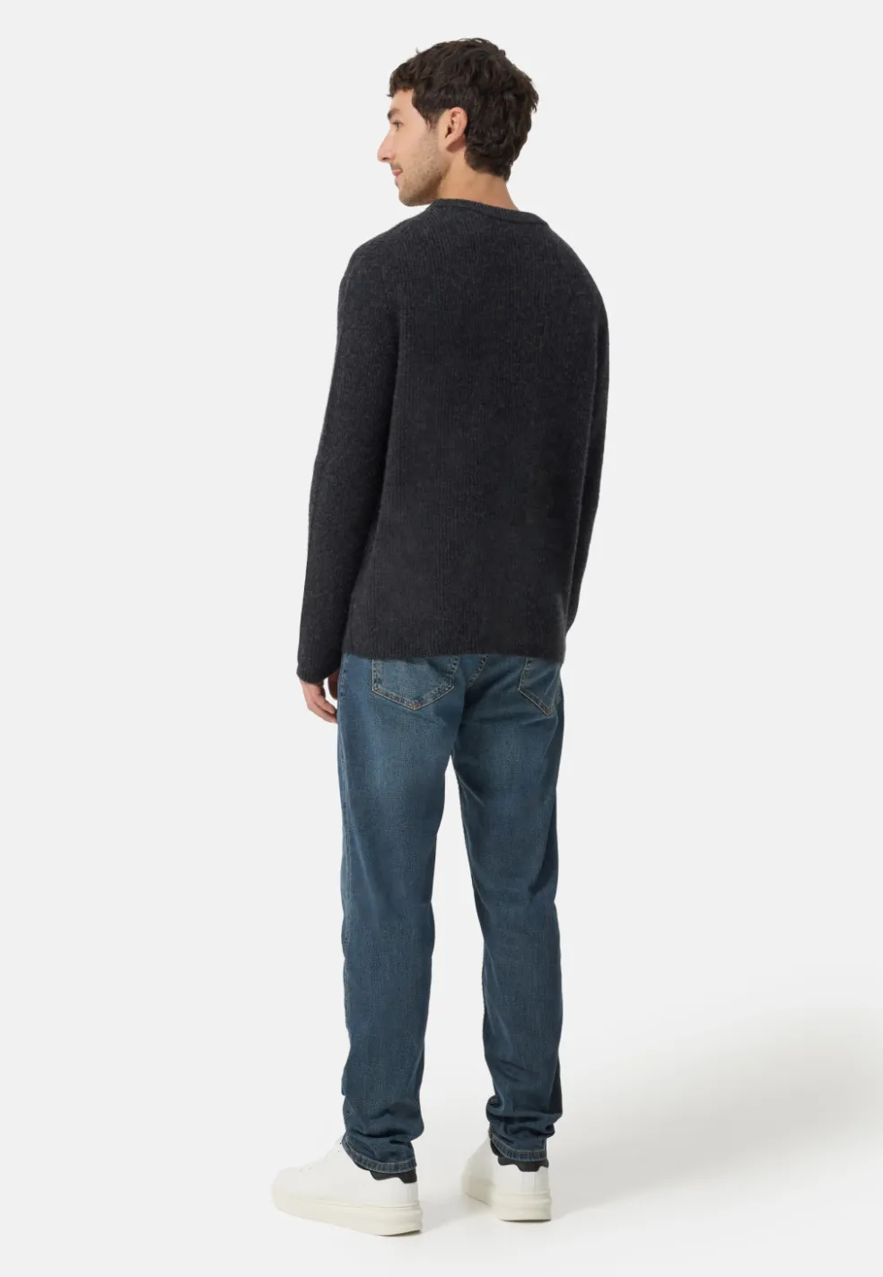 Grobgestrickter Wolle Kaschmir Rundhals Pullover dunkel anthrazit