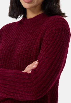 Grobgestrickter Wolle Kaschmir Rundhals Pullover rouge noir