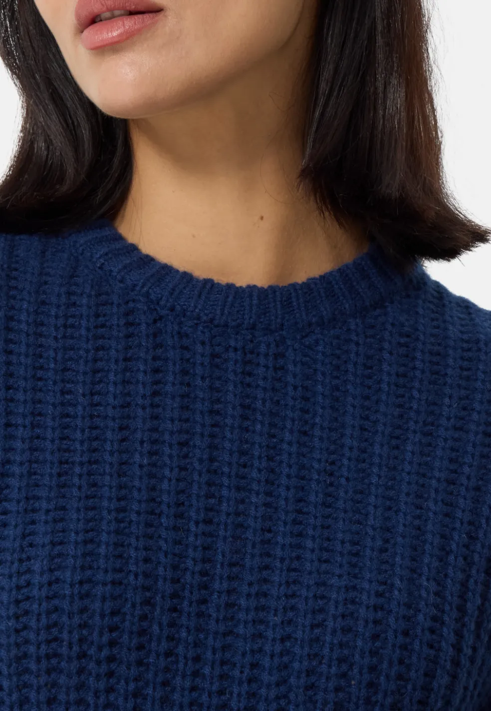 Grobgestrickter Wolle Kaschmir Rundhals Pullover dunkelblau