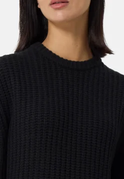 Grobgestrickter Wolle Kaschmir Rundhals Pullover schwarz