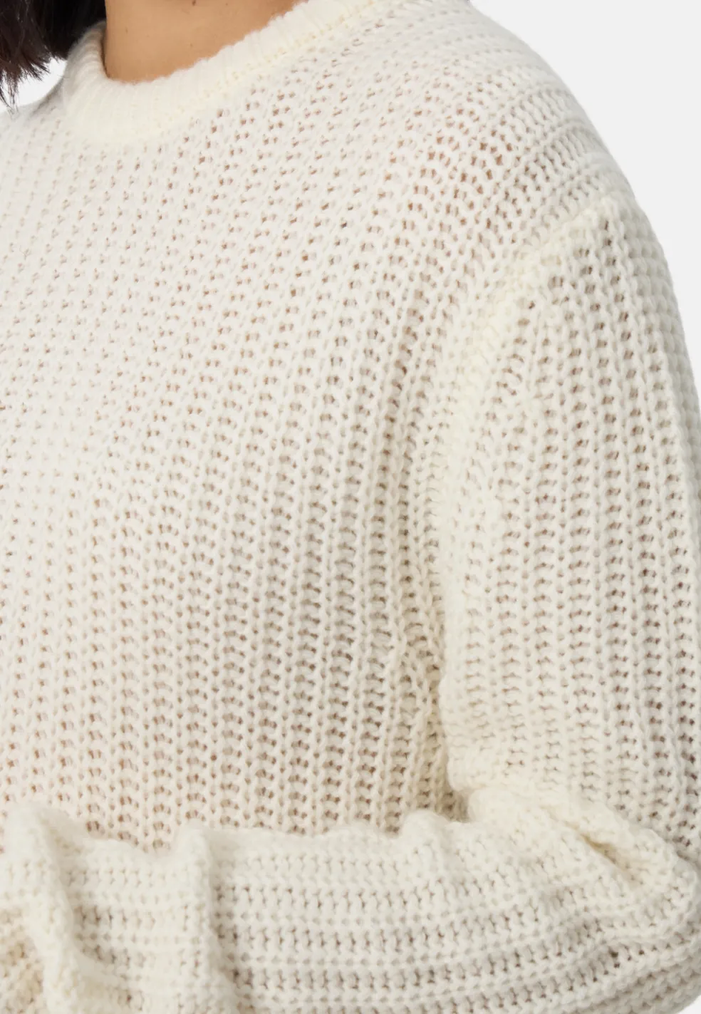 Grobgestrickter Wolle Kaschmir Rundhals Pullover weiss