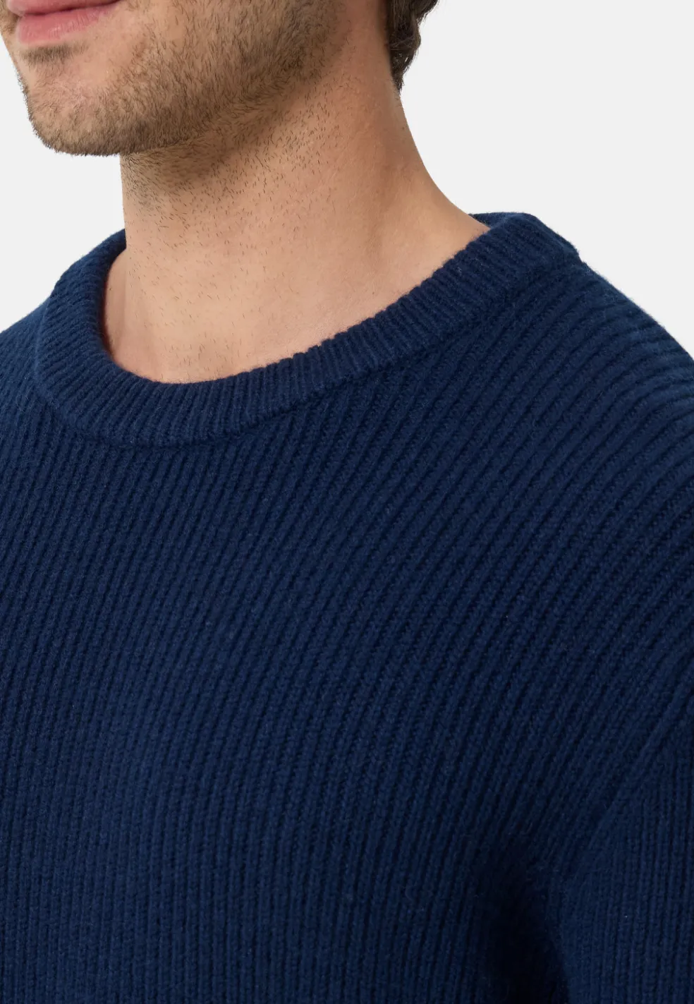 Grobgestrickter Wolle Kaschmir Rundhals Pullover dunkelblau