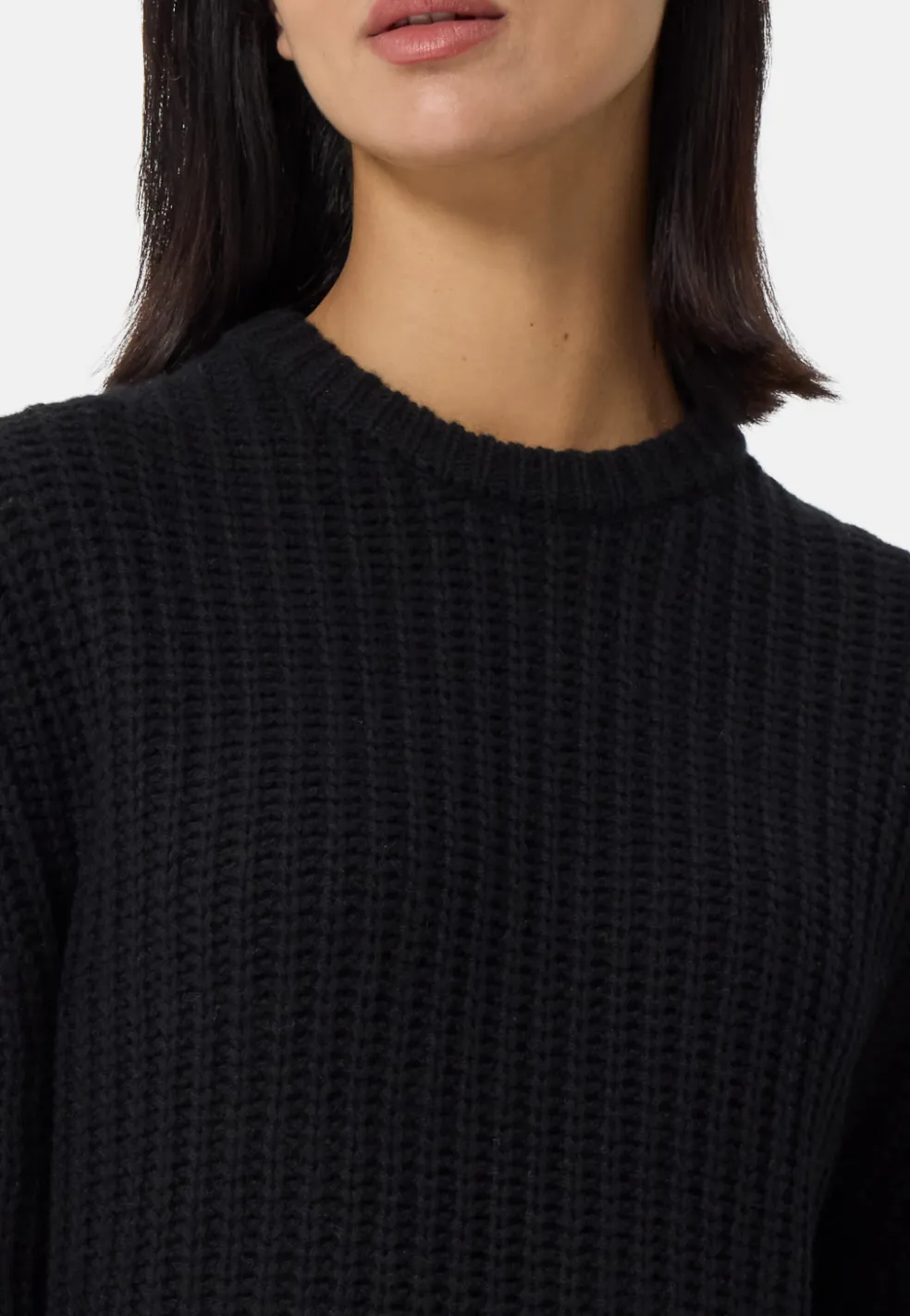 Grobgestrickter Wolle Kaschmir Rundhals Pullover schwarz