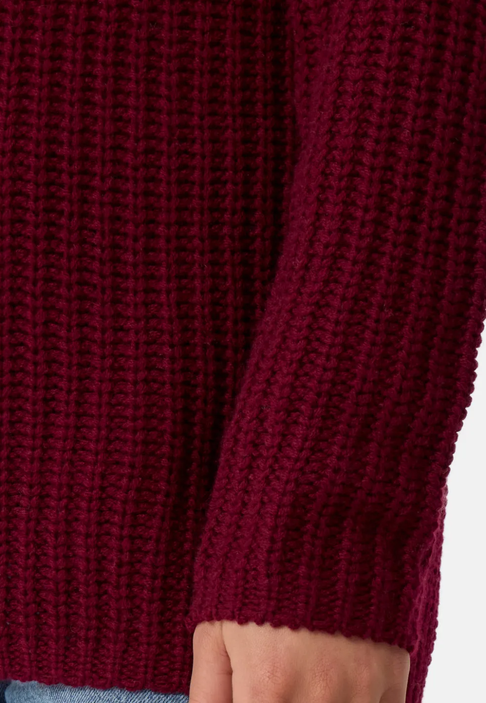 Grobgestrickter Wolle Kaschmir Rundhals Pullover rouge noir