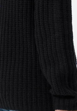 Grobgestrickter Wolle Kaschmir Rundhals Pullover schwarz