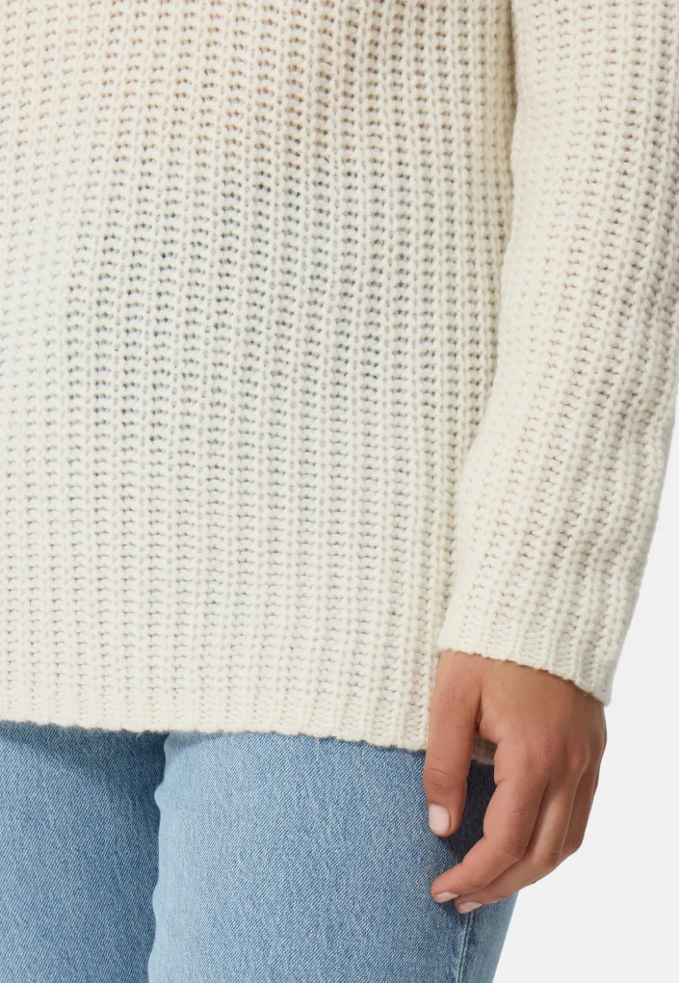 Grobgestrickter Wolle Kaschmir Rundhals Pullover weiss