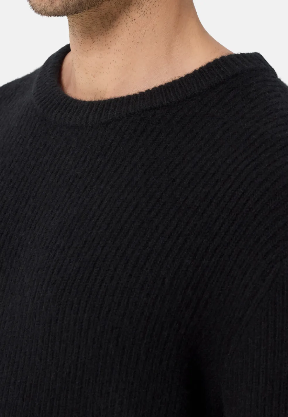 Grobgestrickter Wolle Kaschmir Rundhals Pullover schwarz