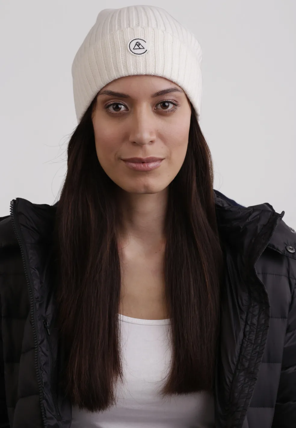 Kaschmir Fine Rib Mütze weiss