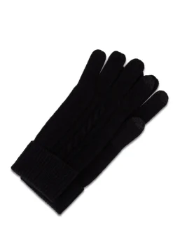 Kaschmir Handschuhe mit Zopfmuster und Touchscreen tauglich schwarz